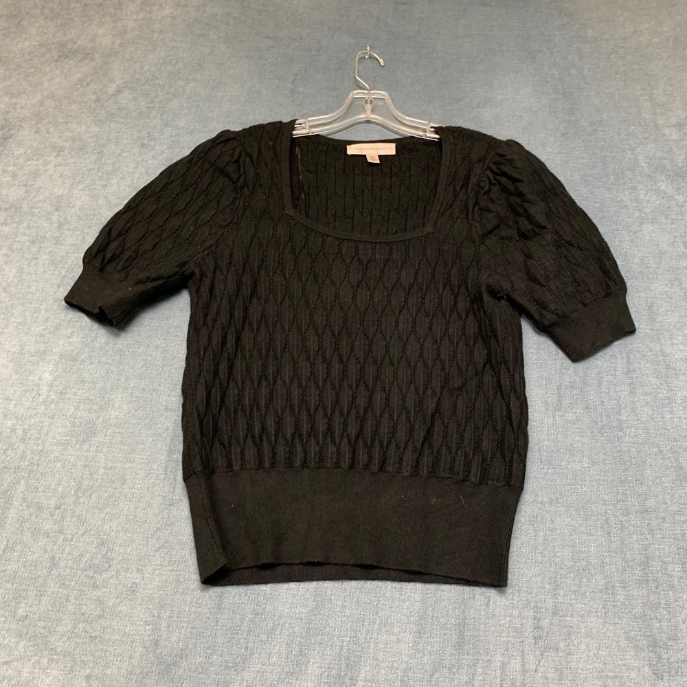 Catherine Malandrino Sweater Womens Medium Black Viscose Puff Sleeve Square Neck